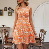 Floral Print Lace Patchwork Mini Dress
