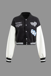 Letter Graphic Contrast Press-stud Varsity Jacket