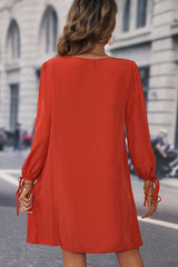 Long Sleeve Button Round Neck Solid Dress