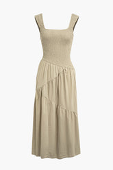 Pleated Sleeveless Backless Midi Dress