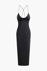 V-neck Cross Back Butterfly Embroidery Maxi Dress