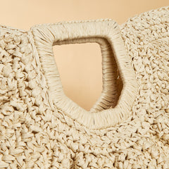 Beige Braided Design Straw Bag