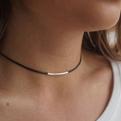 Black Wax Rope Metal Tube Choker