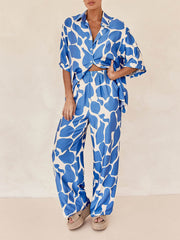 Blue And White Striped Pattern Printed Loose Shirt