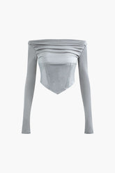Off Shoulder Asymmetric Ruched Paneled Corset Top