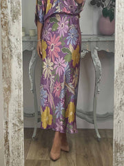 Exquisite Satin Floral Print Fishtail Skirt