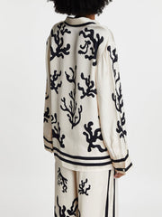 Black Coral Print Button-Up Shirt