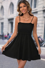 Solid Color Smocked Ruffled Mini Dress