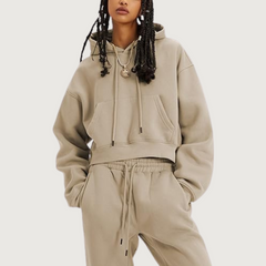 Beige Hoodie And Pants Matching Set