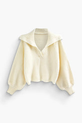 Lapel Balloon Sleeve Knit Sweater