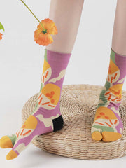 Floral Pattern Split Toe Socks
