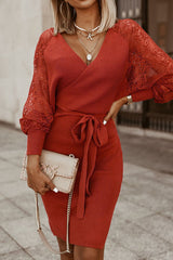 Fashion Street Solid Patchwork V Neck A Line Dresses