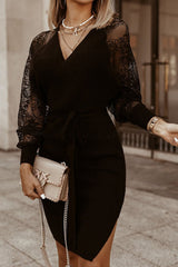 Fashion Street Solid Patchwork V Neck A Line Dresses