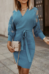 Fashion Street Solid Patchwork V Neck A Line Dresses