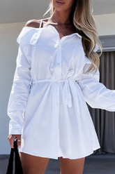 Fashion Street Solid Buckle With Belt Off the Shoulder Irregular Dress Dresses