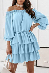 Fashion Casual Solid Split Joint Off the Shoulder Cake Skirt Dresses(6 colors)