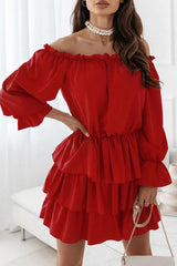 Fashion Casual Solid Split Joint Off the Shoulder Cake Skirt Dresses(6 colors)