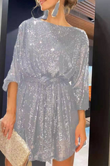 Sexy Solid Sequins Off the Shoulder Waist Skirt Dresses(7 Colors)