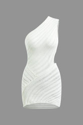 One Shoulder Cut Out Stripe Pattern Knit Mini Dress