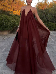 Elegant V-neck Chiffon Flowy Maxi Dress