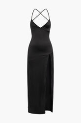 Tie Backless Slit V-neck Maxi Dress