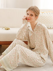 Floral Print Notched Collar Sleepwear Set