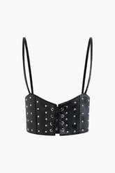 Rivet Faux Leather Eyelet Tie Corset