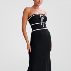 Black Bow Tie Knit Midi Dress