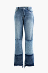 Low Rise Patchwork Straight Leg Jeans