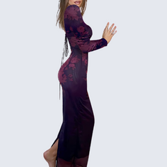 Floral Sheer Sleeves Romantic Cocktail Dress