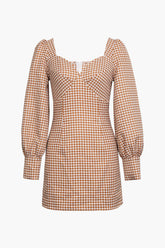 Check Print Bust Long Sleeve Mini Dress