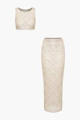 Hollow Out Crop Tank Top And Maxi Skirt Set