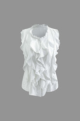 Ruffle Button Up Sleeveless Shirt