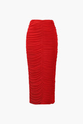 Gathered Mesh Back Slit Midi Skirt