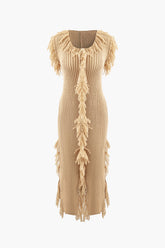 Fringe Square Neck Sleeveless Slit Knit Maxi Dress