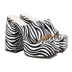Zebra Print Platform Mule Heels