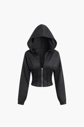 Hooded Half Zipper V-neck Jacket