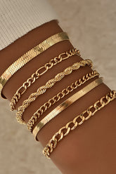 6pc Cuban Chain Link Bracelet Set