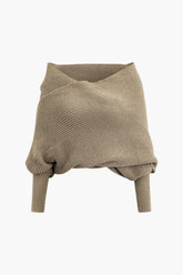 Off The Shoulder Cross V-neck Knit Cloak Sweater