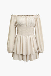 Dobby Off The Shoulder Pleated Mini Dress