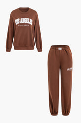 Letter Print Round Neck Sweatshirt And High Waist Pants Set