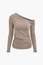 Asymmetric Ruched Long Sleeve Top