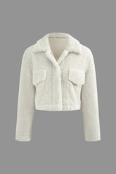 Fleece Button Up Long Sleeve Crop Coat