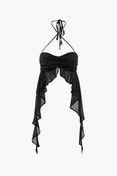 Ruched Ruffle Halter Neck Top