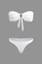 Textured O-ring Knot Back Tube Bikini Swimsuit