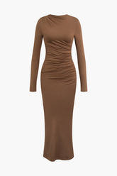 Solid Ruched Long Sleeve Maxi Dress