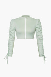 Drawstrings Sleeve Zipped Up Crop Top