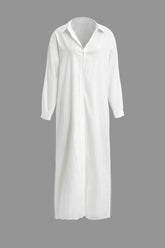 Solid Slit Button Up Maxi Shirt Dress