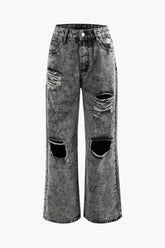 Low Rise Distressed Ripped Straight Leg Jeans