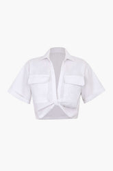 Flap Pocket Twist Hem Shirt